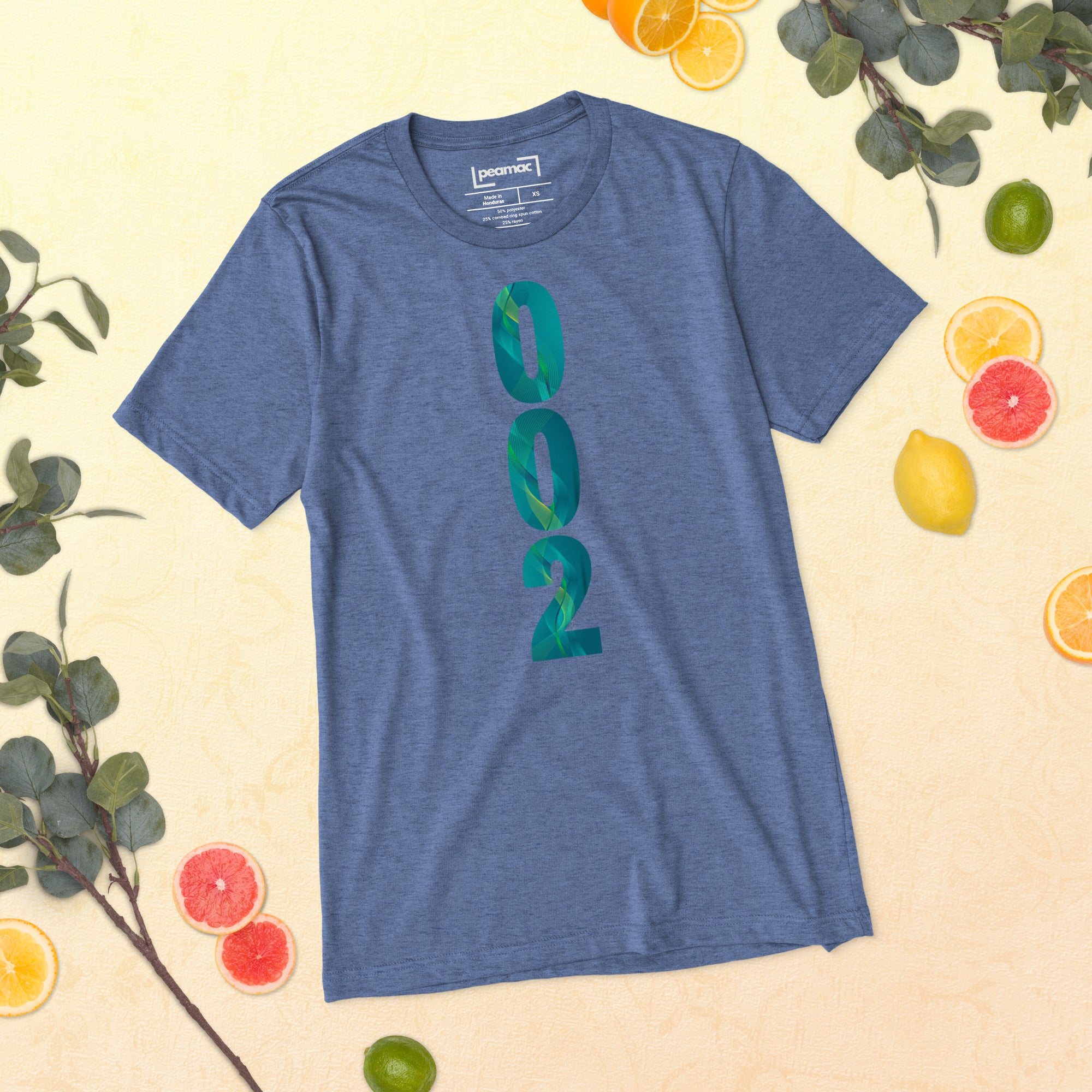 PeaMac Pickleball Tees unisex tri-blend performance T-shirt in blue with front graphic, perfect for pickleball players.