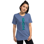 PeaMac Pickleball Tees unisex tri-blend performance T-shirt in blue, featuring a front design, perfect for pickleball enthusiasts