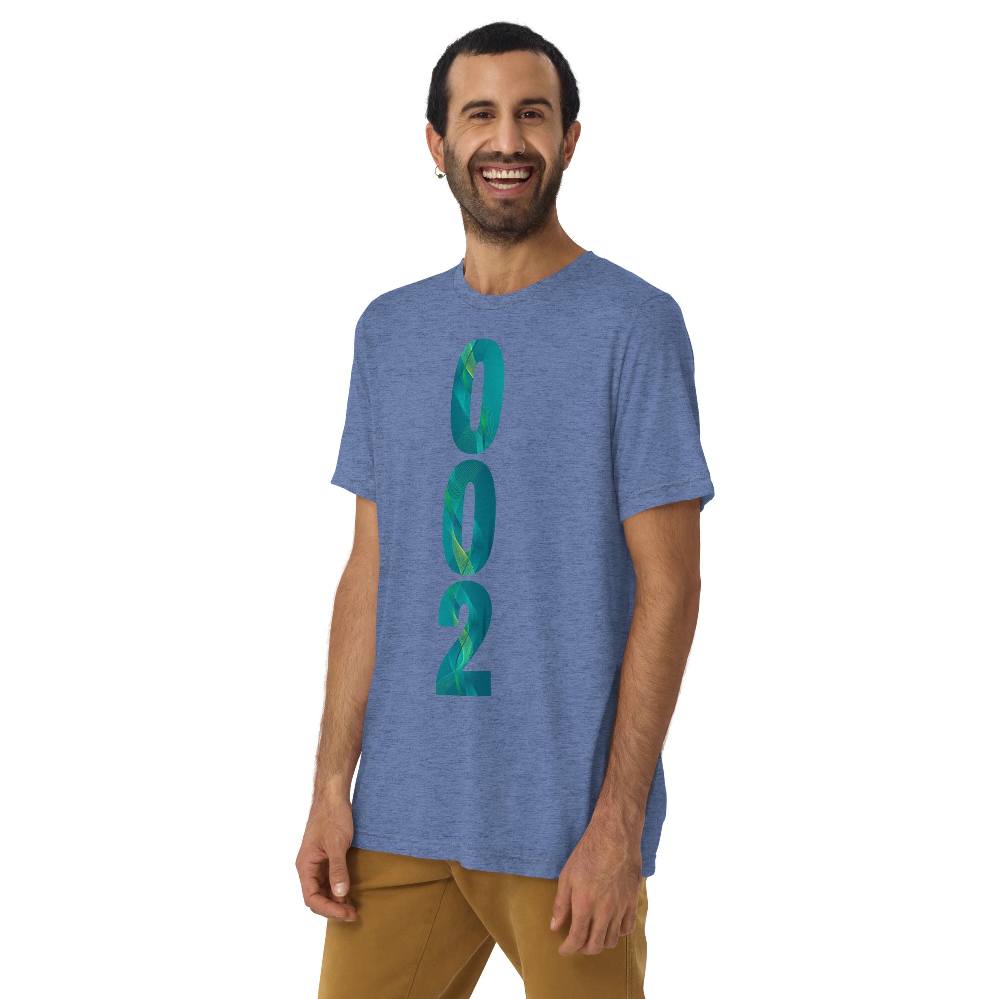 PeaMac Pickleball T-Shirt, unisex tri-blend performance tee in blue, featuring game-inspired design on front.