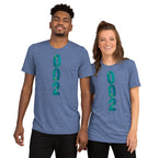 PeaMac Pickleball Tees unisex tri-blend performance T-shirt in blue, featuring a front design, perfect for pickleball enthusiasts.
