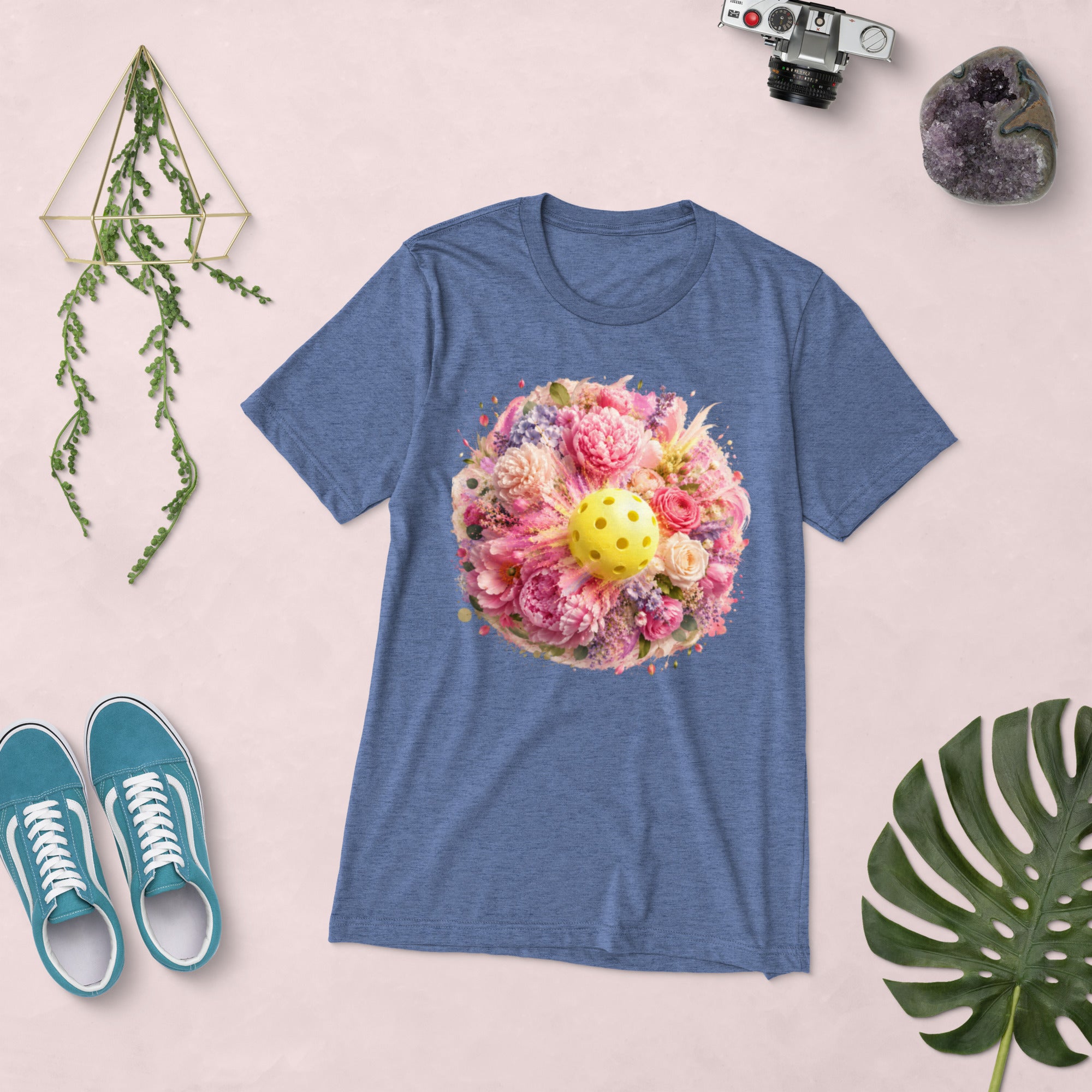 Blue Peony Pickleball Tee by PeaMac Pickleball Tees, unisex triblend T-shirt with a front design, casual athletic style.