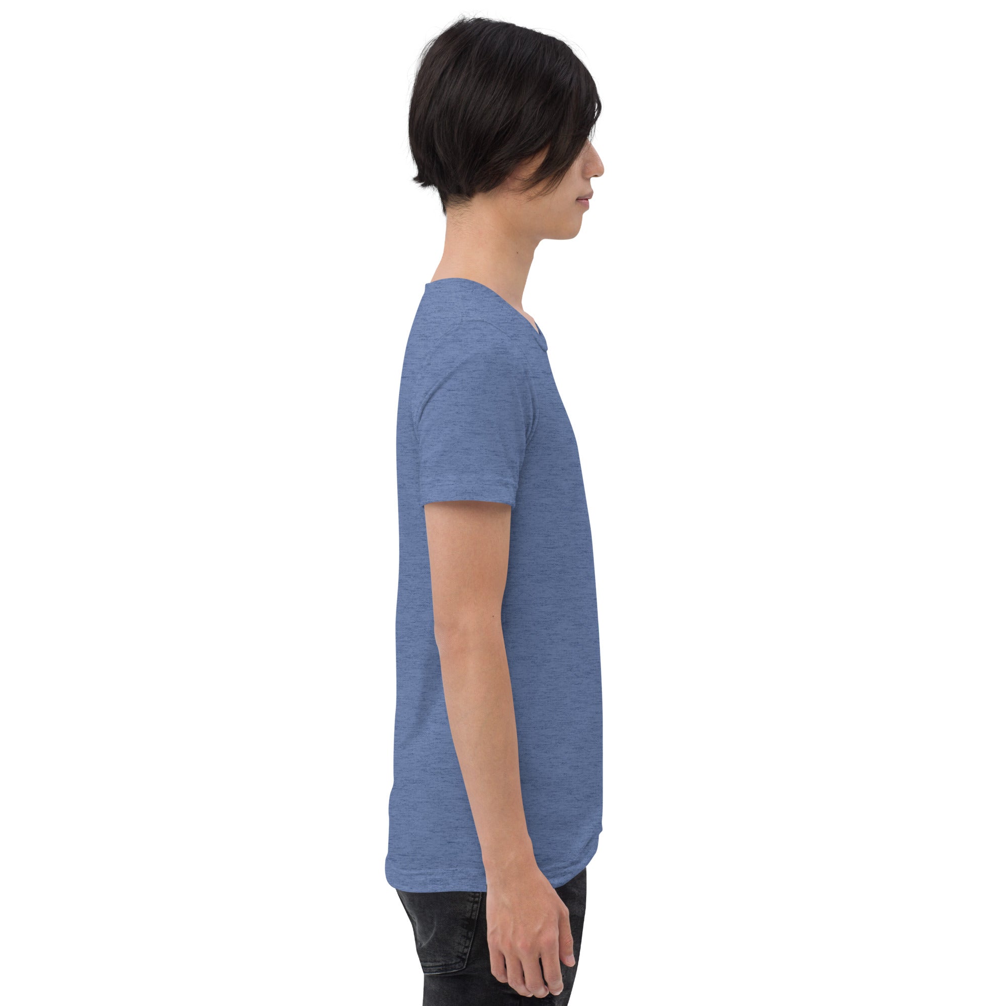 PeaMac Pickleball T-Shirt, unisex tri-blend performance tee in blue with pickleball graphic and breathable fabric detail.