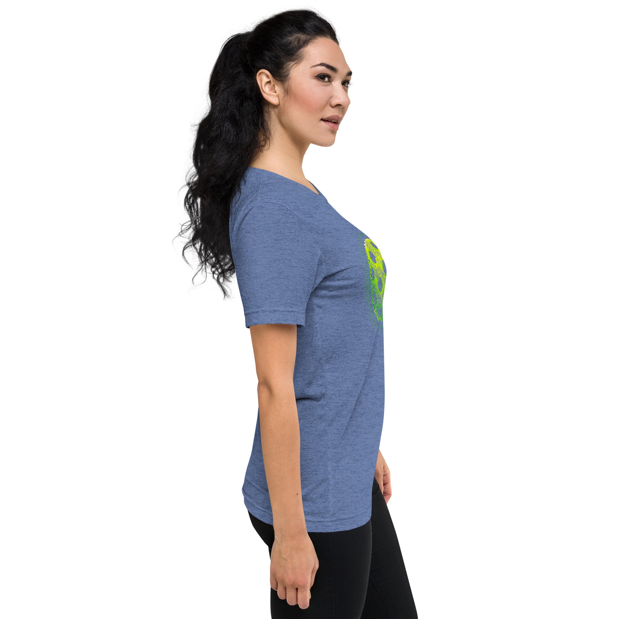 PeaMac Pickleball Tees Matrix Burst Pickleball T-Shirt, unisex tri-blend fabric, featuring a retro court graphic in green.