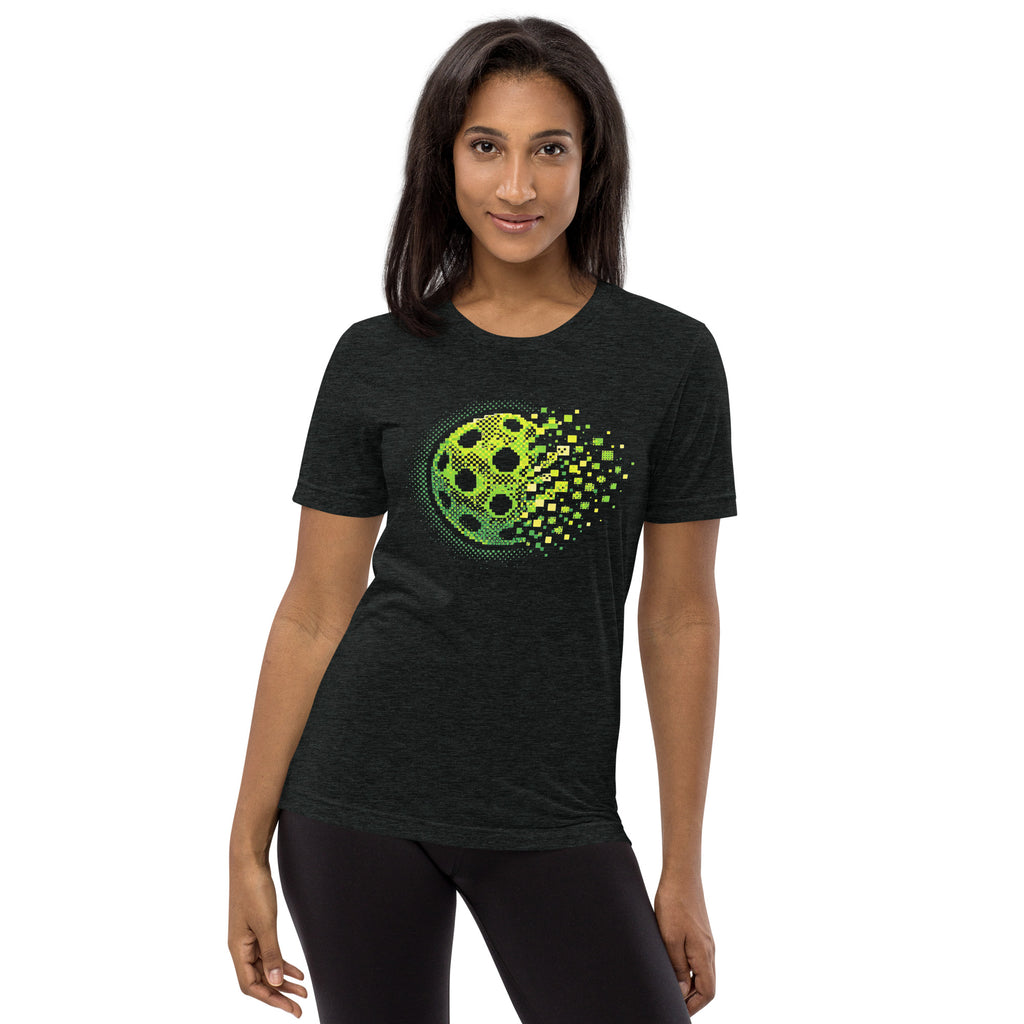 PeaMac Pickleball Tees unisex tri-blend black T-shirt with retro court graphic design for pickleball players.