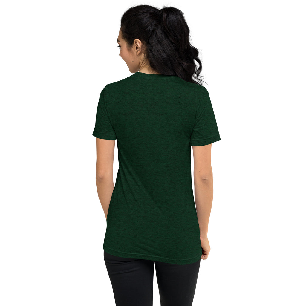 PeaMac Pickleball Tees unisex green tri-blend T-shirt with pickleball graphic on back, comfortable performance fabric.