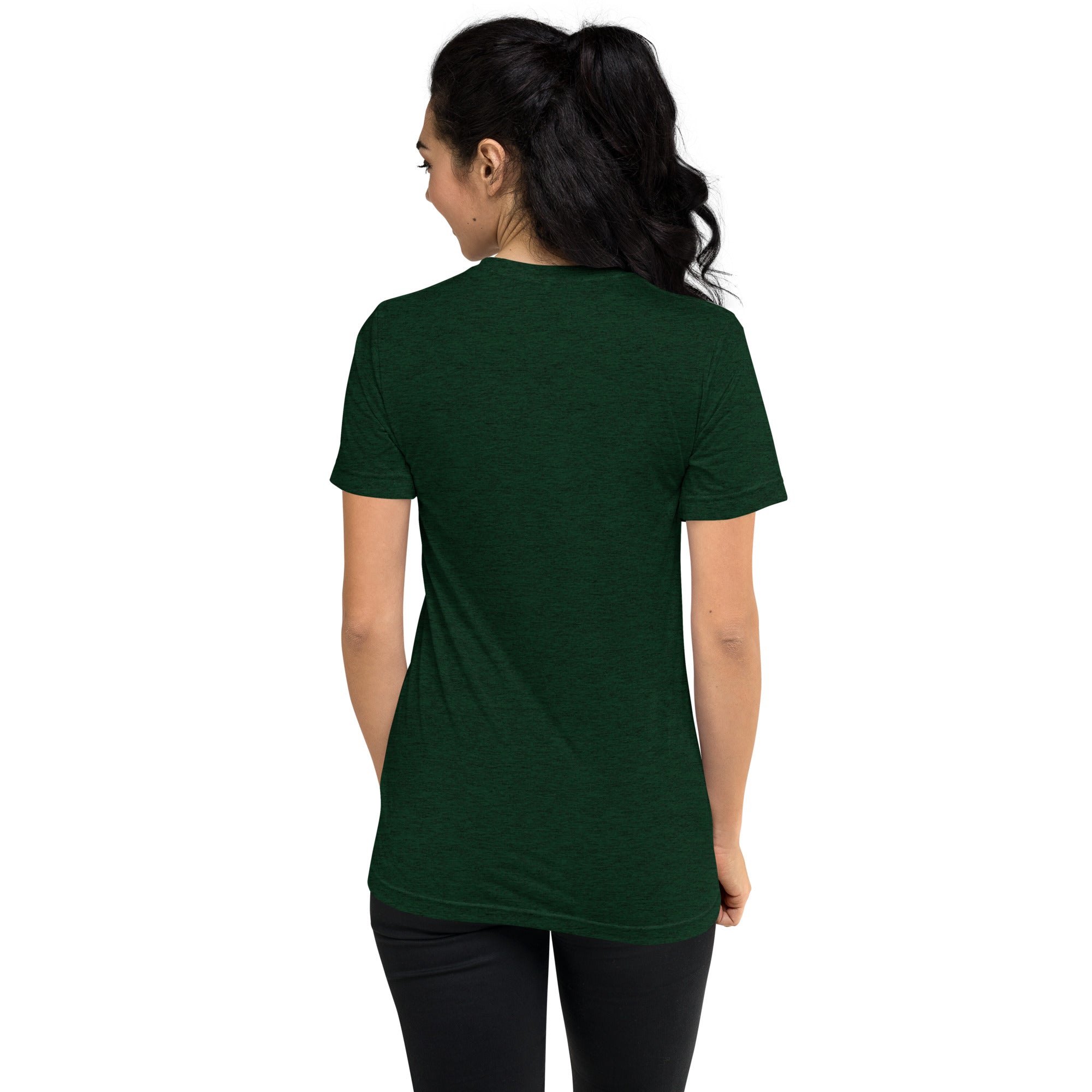 PeaMac Pickleball Tees unisex green tri-blend T-shirt with pickleball graphic on back, comfortable performance fabric.