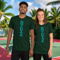 PeaMac Pickleball T-Shirt, unisex tri-blend performance tee in green with pickleball graphic, front view.