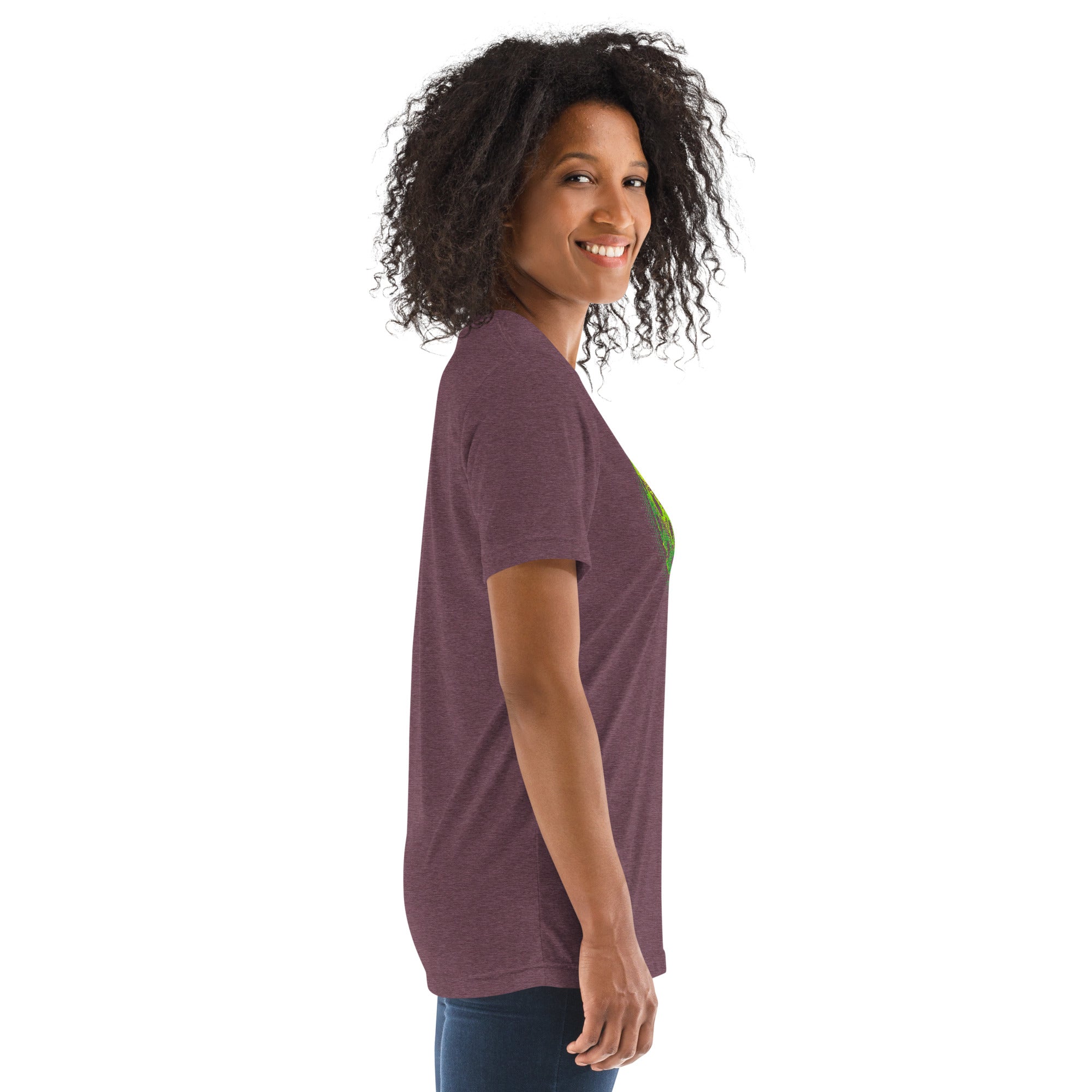 Unisex tri-blend maroon T-shirt featuring a retro court graphic from PeaMac Pickleball Tees, perfect for pickleball fans.