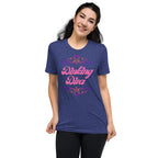 Pink Filigree Dinking Diva pickleball T-shirt by PeaMac Pickleball Tees, navy tri-blend athletic unisex T-shirt front view