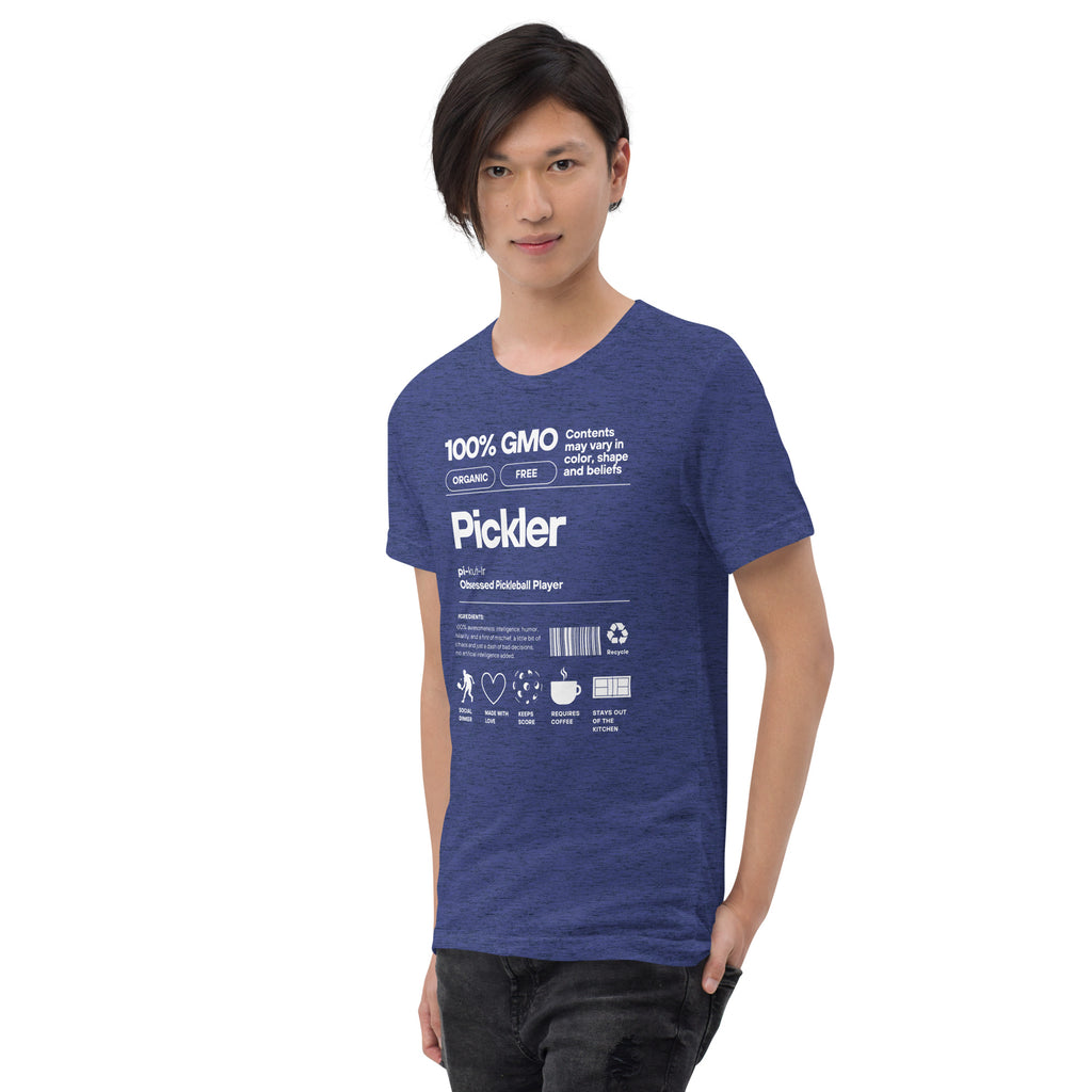 Men's navy Pickler Funny Definitions T-Shirt by PeaMac Pickleball Tees, unisex tri-blend activewear with left-front design.