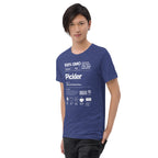 Men's navy Pickler Funny Definitions T-Shirt by PeaMac Pickleball Tees, unisex tri-blend activewear with left-front design.
