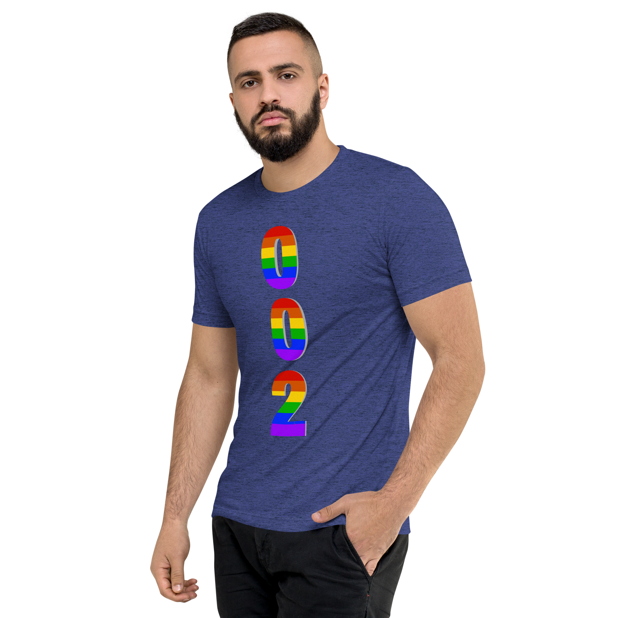Unisex navy tri-blend Pickleball Pride T-Shirt by PeaMac Pickleball Tees, featuring a left-front design, performance fabric.
