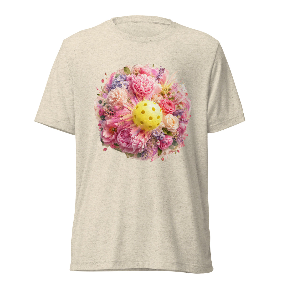 Peony Pickleball Tee - Premium Triblend T-Shirt - Oatmeal colorway, front view