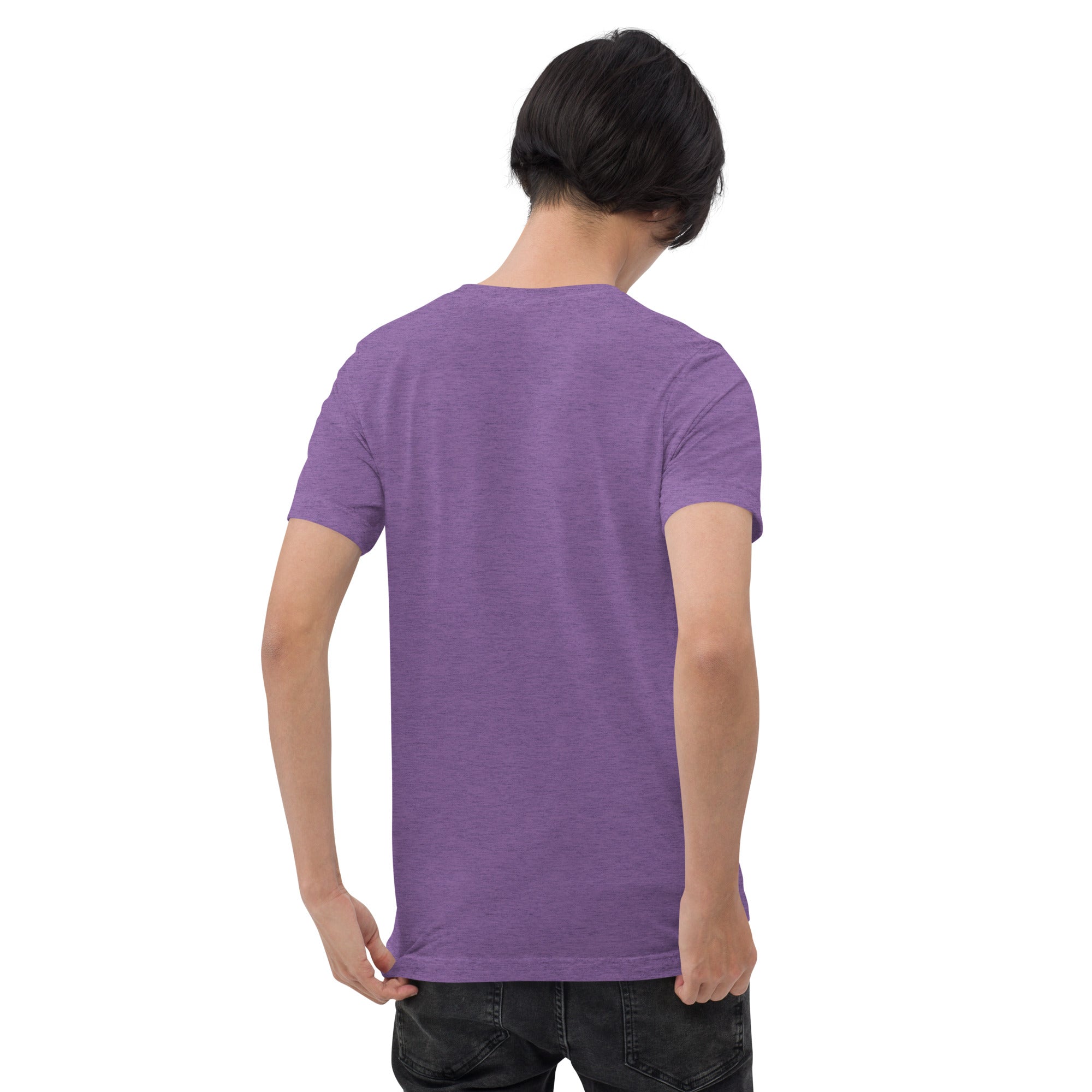 Unisex purple Pickleball T-Shirt by PeaMac Pickleball Tees, tri-blend performance fabric, back view showing fit and fabric texture.