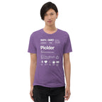 Purple men's Pickler Funny Definitions T-Shirt by PeaMac Pickleball Tees, unisex tri-blend activewear with front graphic.
