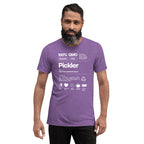 Men's purple Pickler Funny Definitions T-Shirt by PeaMac Pickleball Tees, unisex tri-blend activewear with front design.