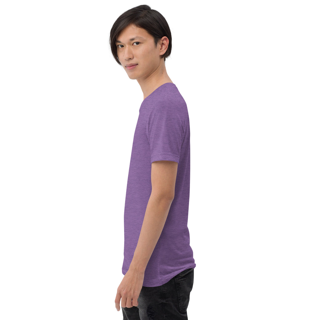PeaMac Pickleball Tees unisex tri-blend T-shirt in purple with green accents, comfortable performance pickleball apparel.