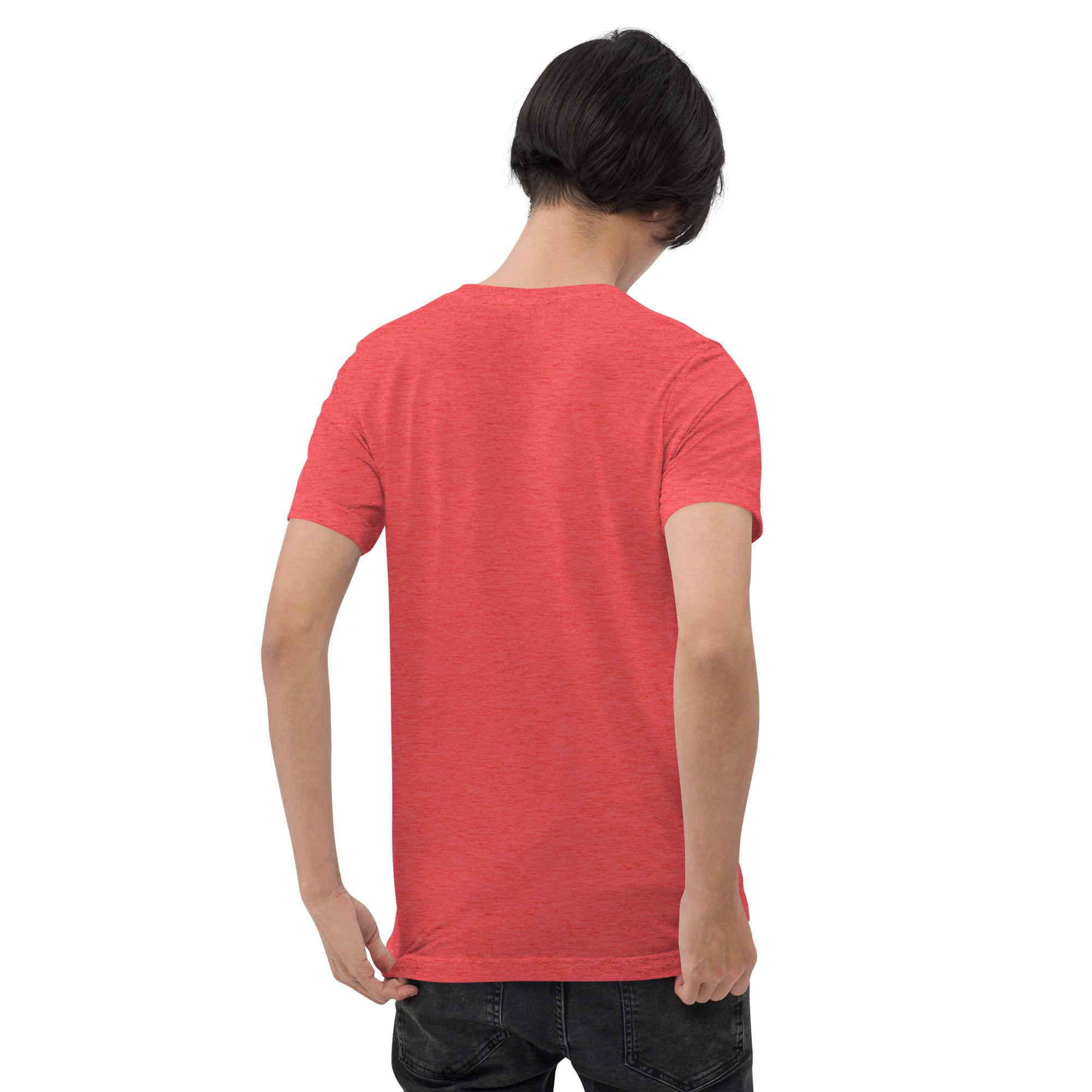 PeaMac Pickleball Tees unisex tri-blend T-shirt in red with back design, performance fabric, perfect for pickleball players.