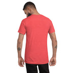 Unisex PeaMac Pickleball T-Shirt in red with tri-blend fabric, featuring a back design, perfect for pickleball enthusiasts.