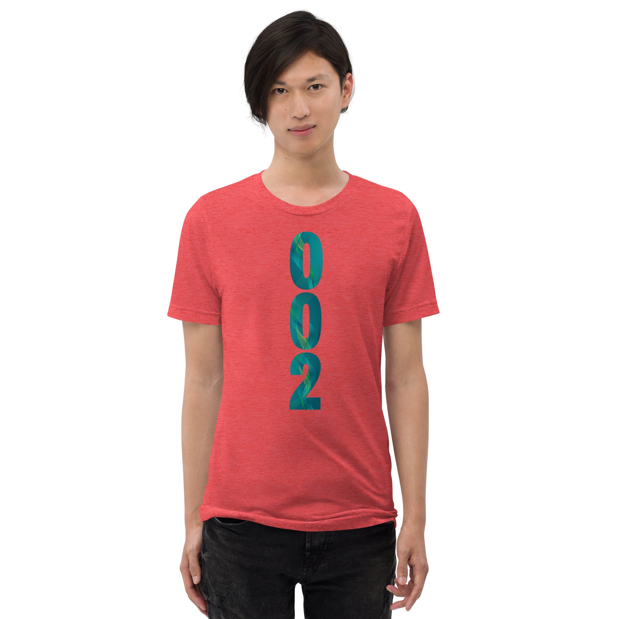 PeaMac Pickleball Tees unisex tri-blend performance T-shirt in red, front view showing the sporty fit and fabric texture.