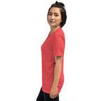 PeaMac Pickleball Tees unisex tri-blend T-shirt in red with pickleball graphic on front, comfortable performance fabric.