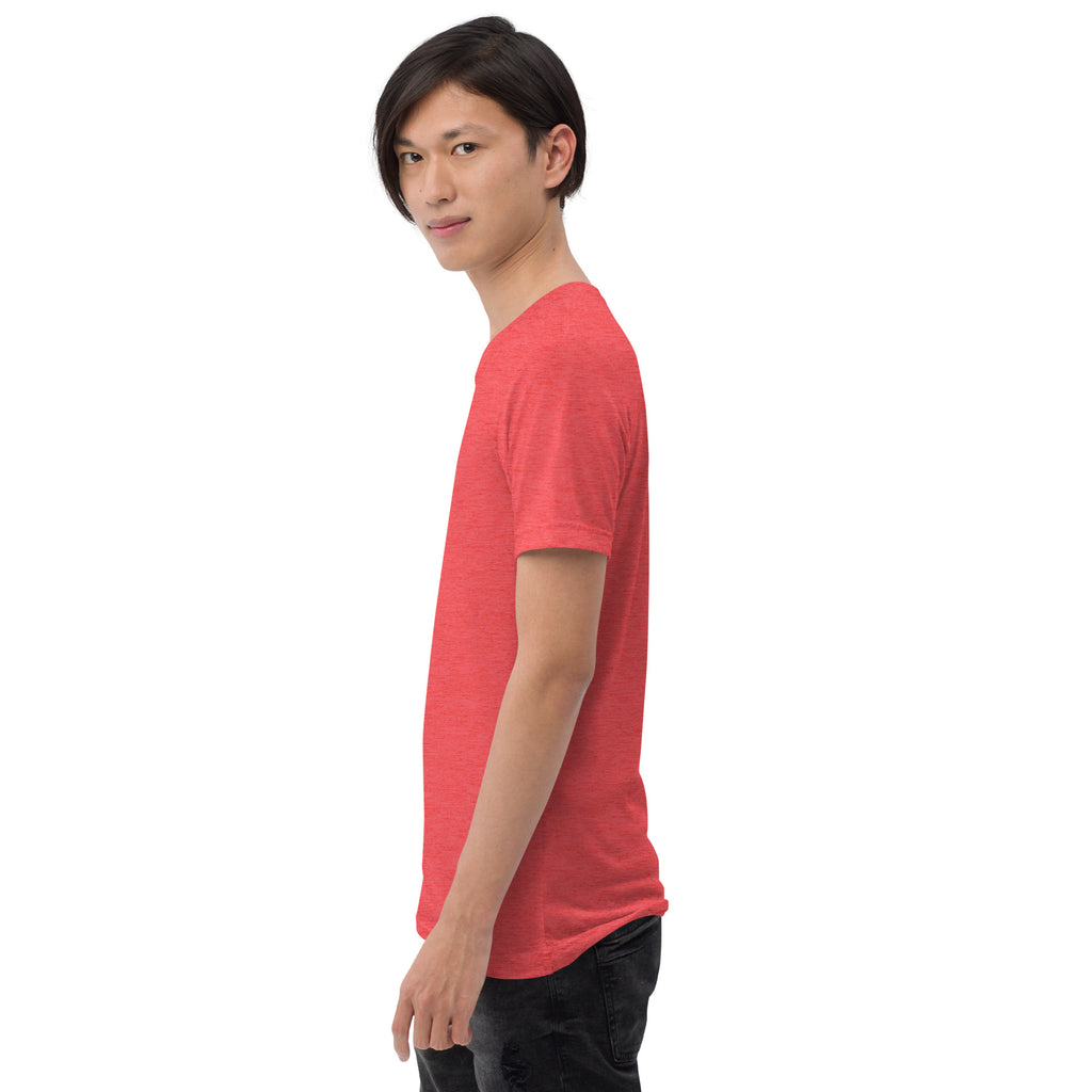 PeaMac Pickleball Tees unisex tri-blend T-Shirt in red, featuring a comfortable performance design for pickleball players.
