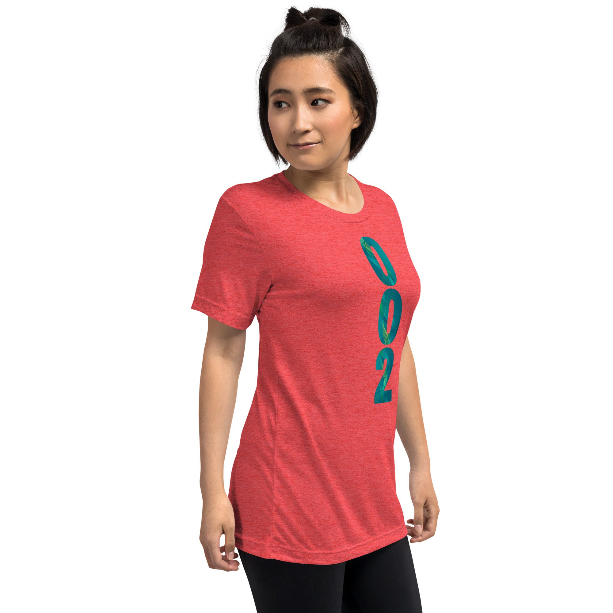 Red unisex tri-blend pickleball T-shirt by PeaMac Pickleball Tees, showing the front right side on a plain background.