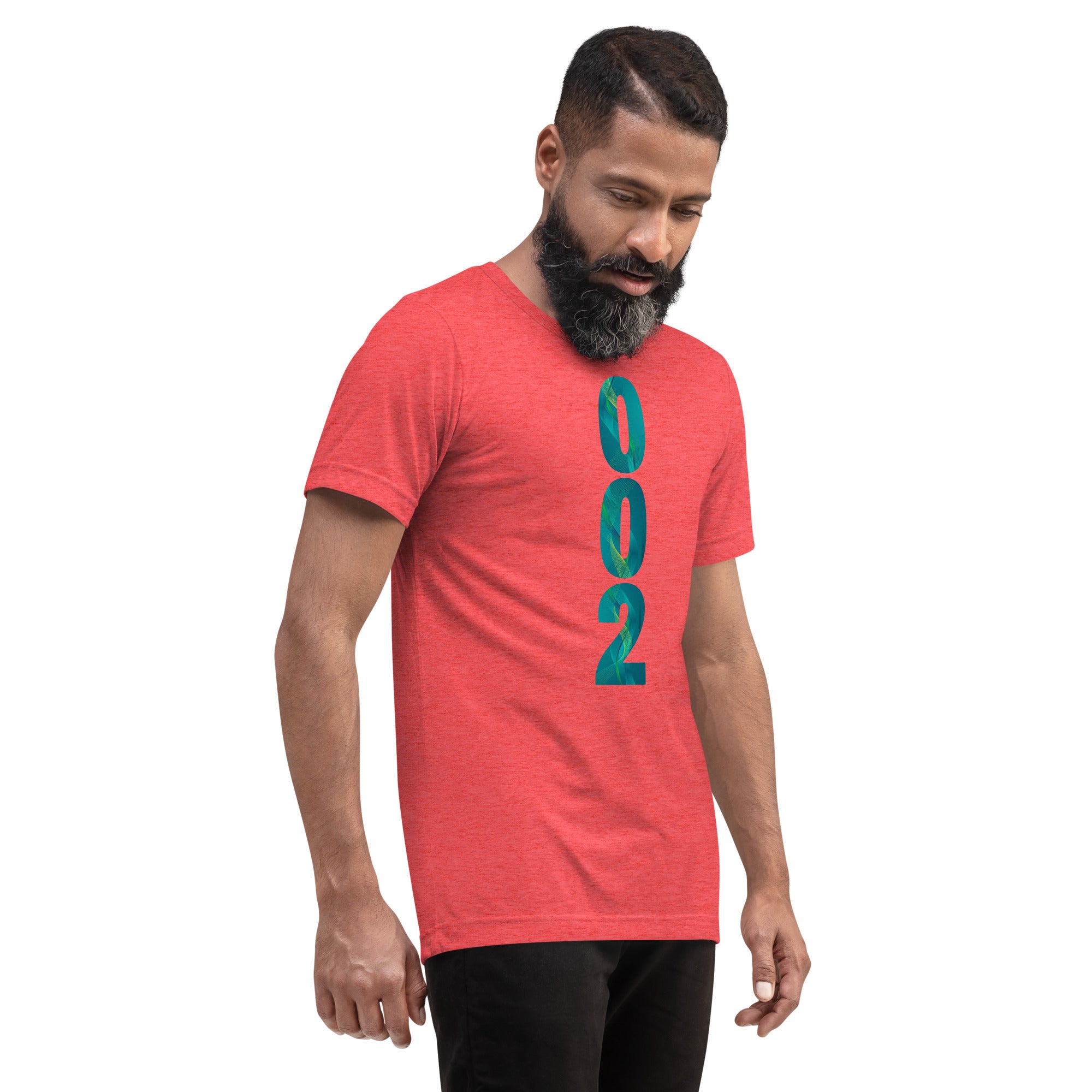PeaMac Pickleball Tees unisex tri-blend performance T-shirt in red, front view showing the fit and fabric texture.