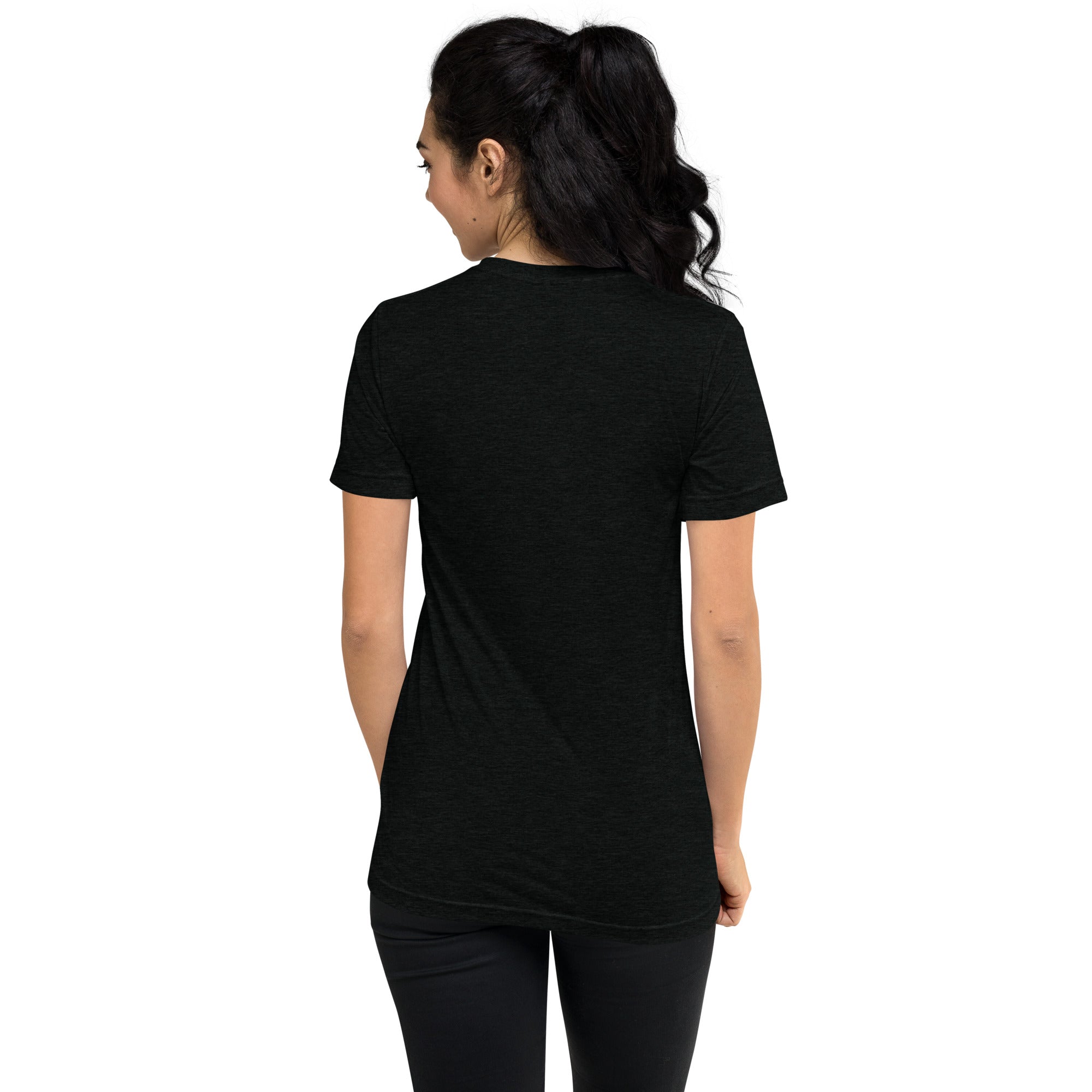 Black unisex Dinking Diva pickleball T-shirt by PeaMac Pickleball Tees, featuring a solid tri-blend fabric and back design.