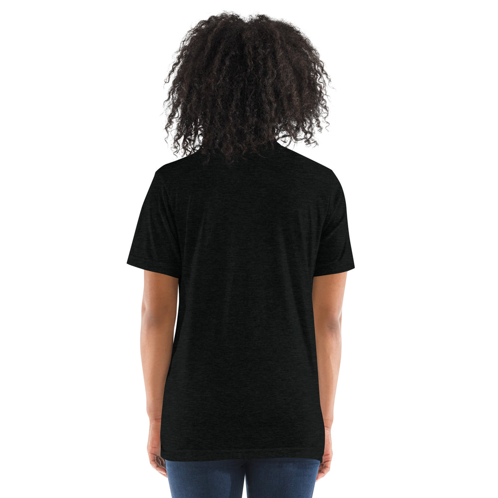 Black unisex tri-blend T-shirt from PeaMac Pickleball Tees with humorous pickleball definitions printed on the front.
