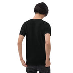 Unisex solid black tri-blend T-shirt featuring the Matrix Burst Neo-Green pickleball graphic, back view, by PeaMac Pickleball Tees.