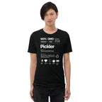 Black men's Pickler Funny Definitions T-Shirt by PeaMac Pickleball Tees, premium tri-blend activewear, front view.