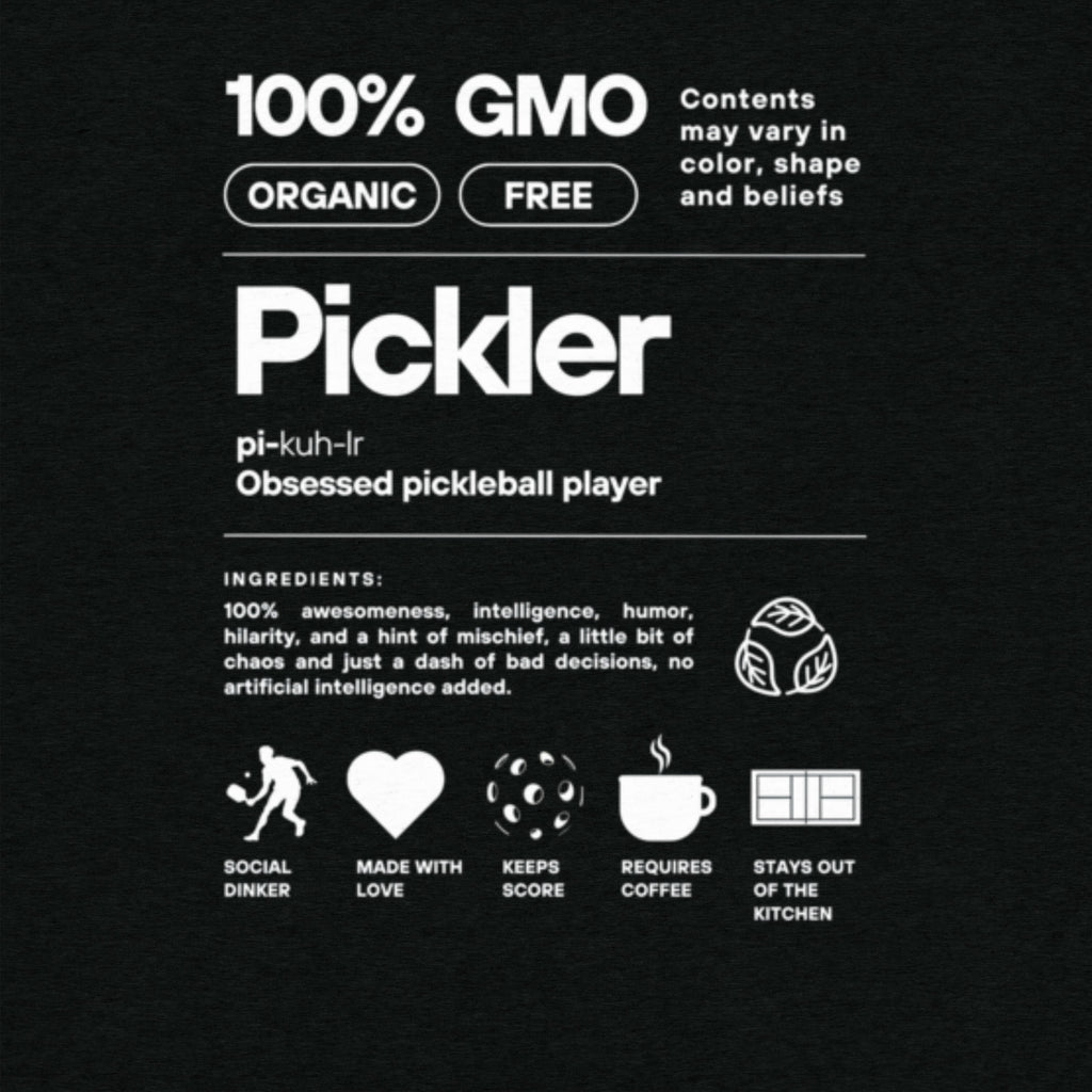Black unisex Pickler Funny Definitions T-shirt by PeaMac Pickleball Tees, premium tri-blend fabric, front design visible.