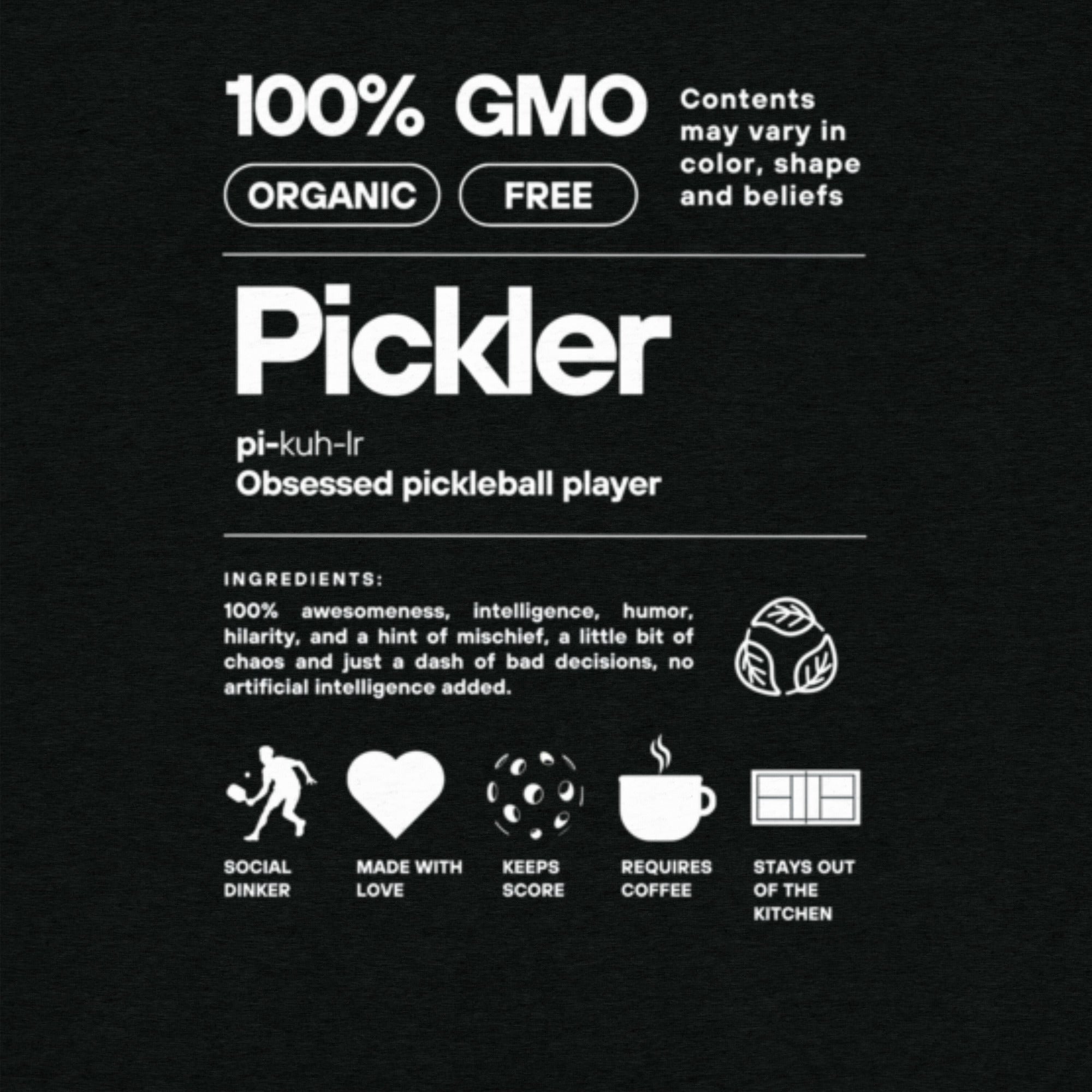 Black unisex Pickler Funny Definitions T-shirt by PeaMac Pickleball Tees, premium tri-blend fabric, front design visible.