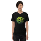 Black unisex tri-blend T-shirt featuring a retro court graphic for pickleball by PeaMac Pickleball Tees.