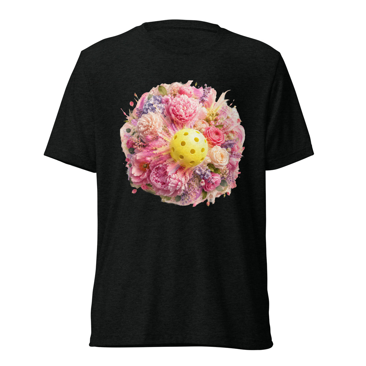 Peony Pickleball Tee - Premium Triblend T-Shirt - Solid Black colorway, front view