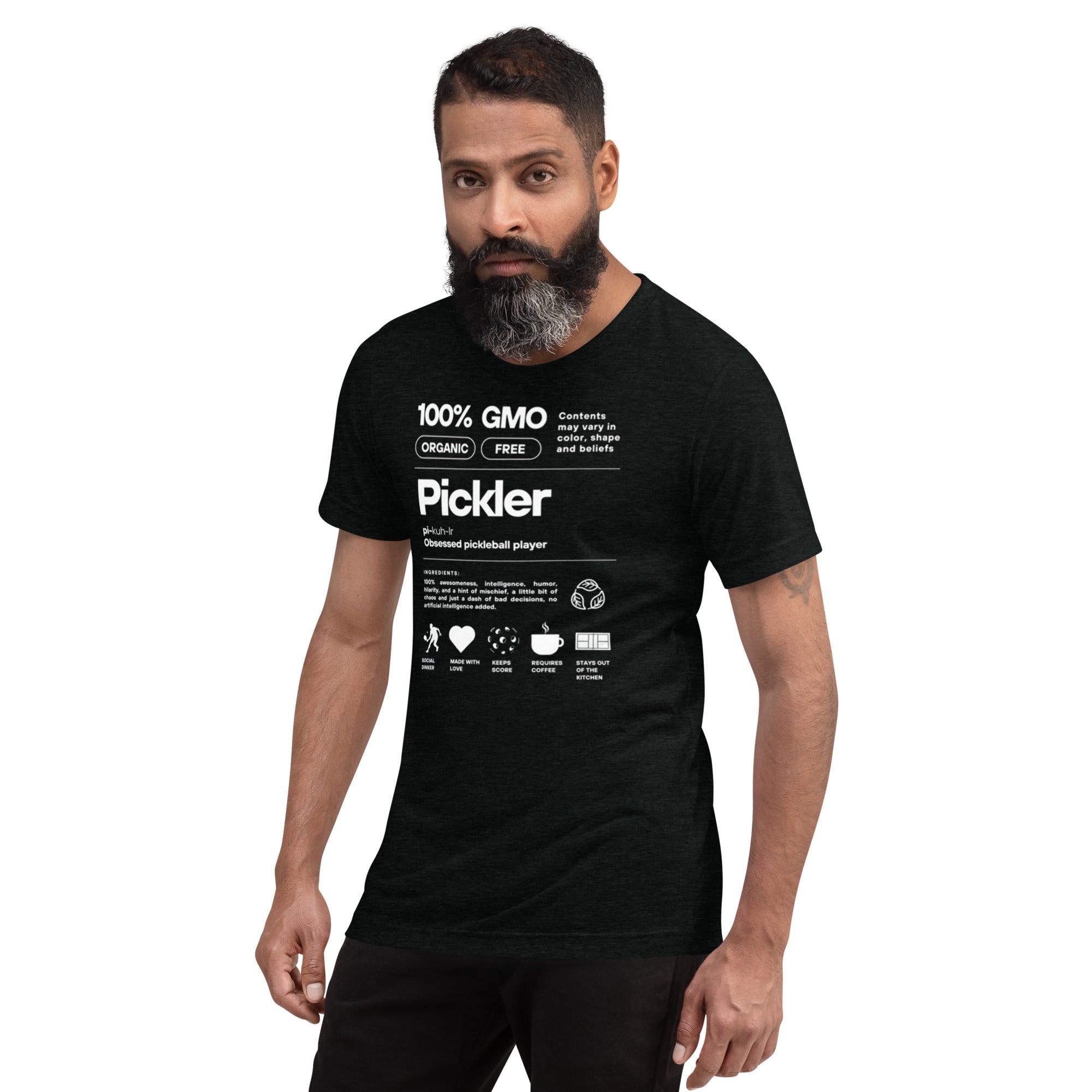 Men's black Pickler Funny Definitions T-Shirt by PeaMac Pickleball Tees, unisex tri-blend activewear with a solid black design.