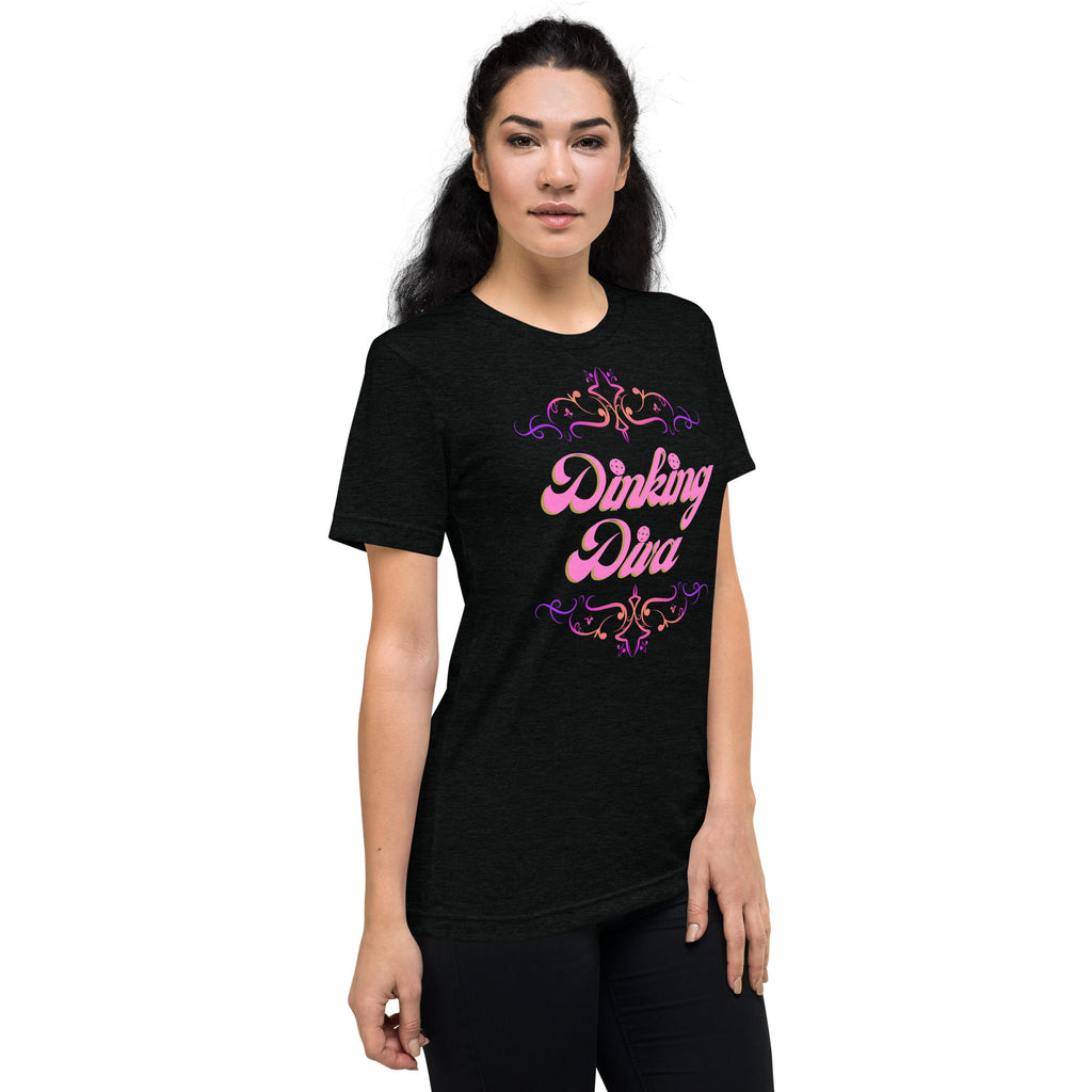 Black unisex tri-blend T-shirt from PeaMac Pickleball Tees featuring a right-front design, perfect for pickleball enthusiasts.