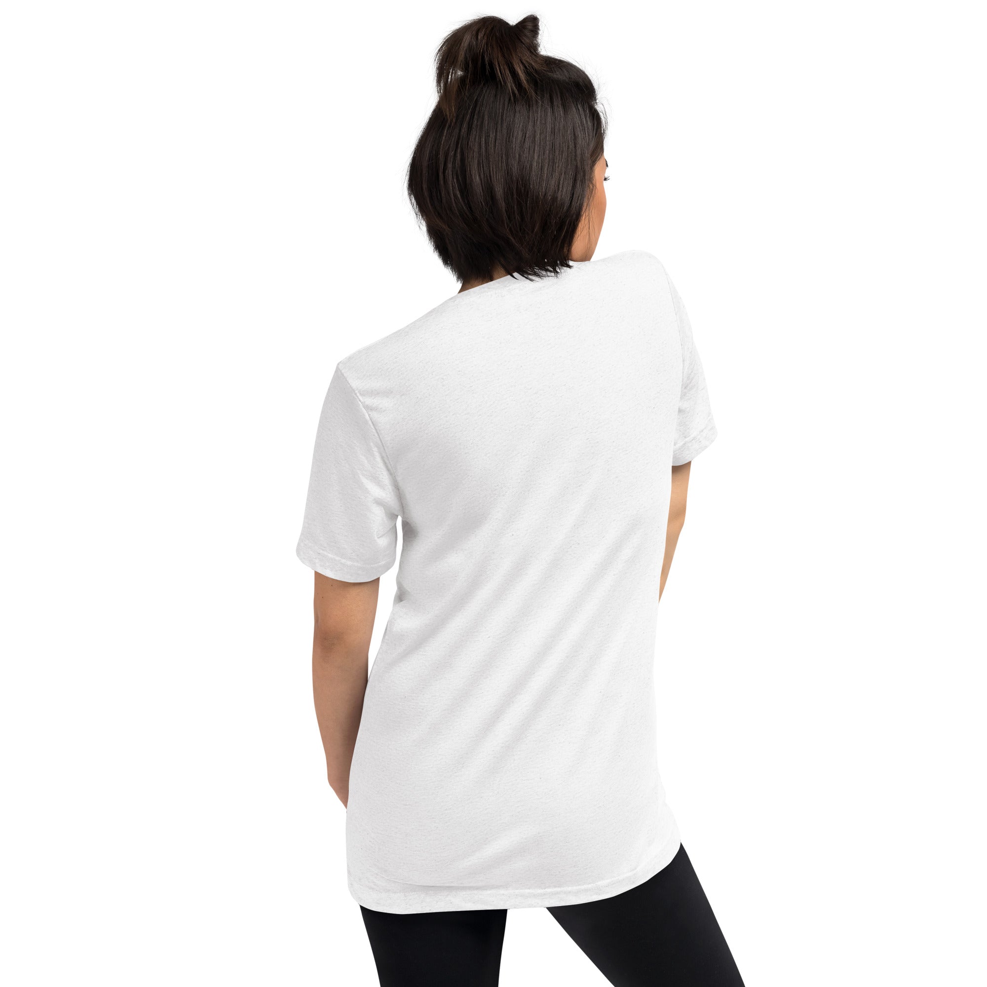 Unisex white pickleball T-shirt by PeaMac Pickleball Tees, tri-blend performance fabric, solid color, casual back view.