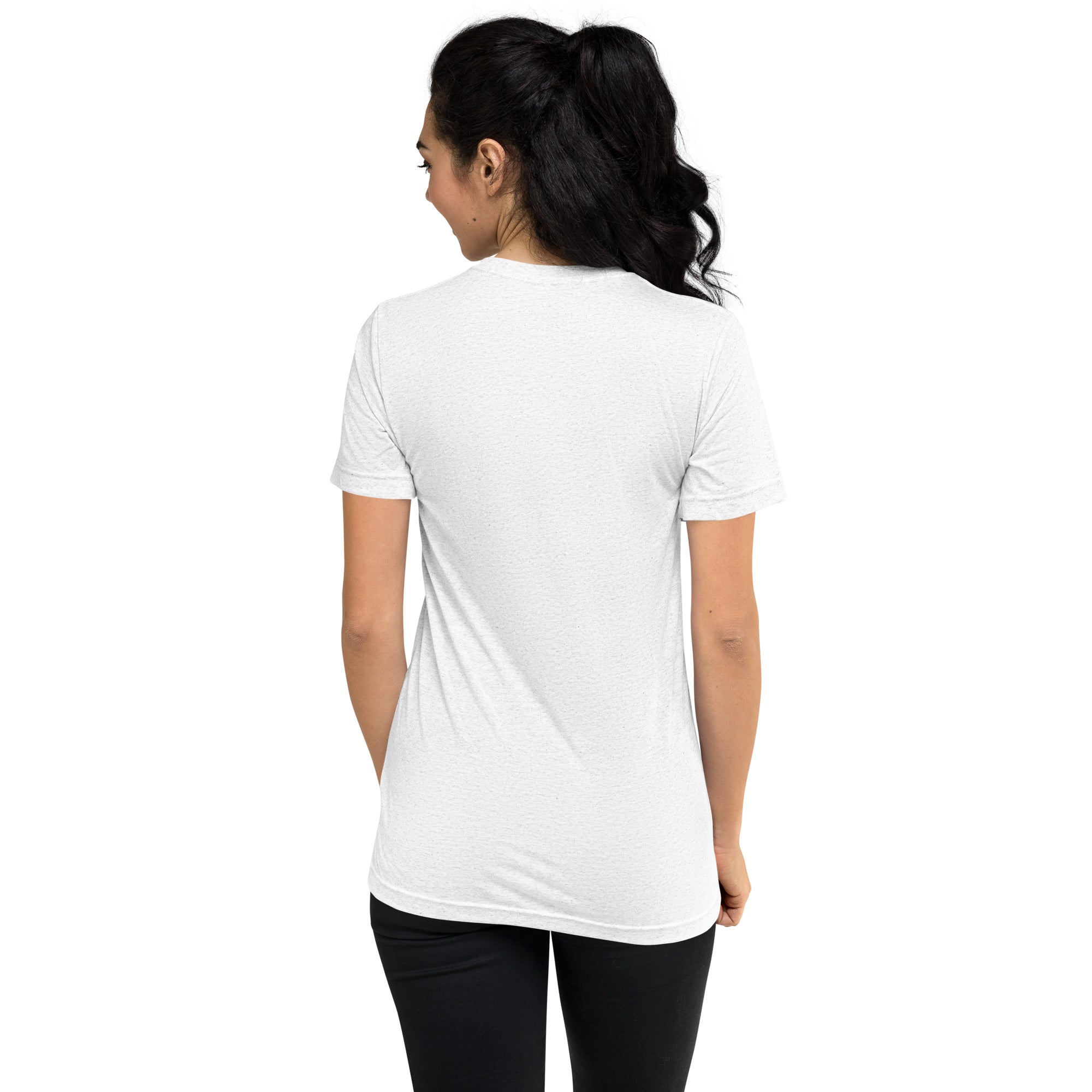 PeaMac Pickleball Tees unisex white tri-blend performance T-shirt with solid color and back design, perfect for pickleball players.