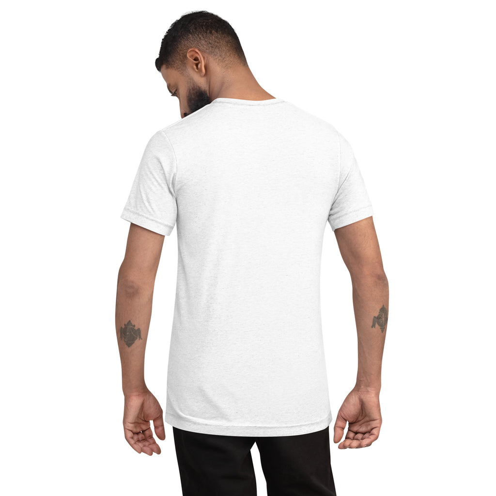 White PeaMac Pickleball T-Shirt, unisex tri-blend performance tee with solid design and back graphic for active pickleball players.