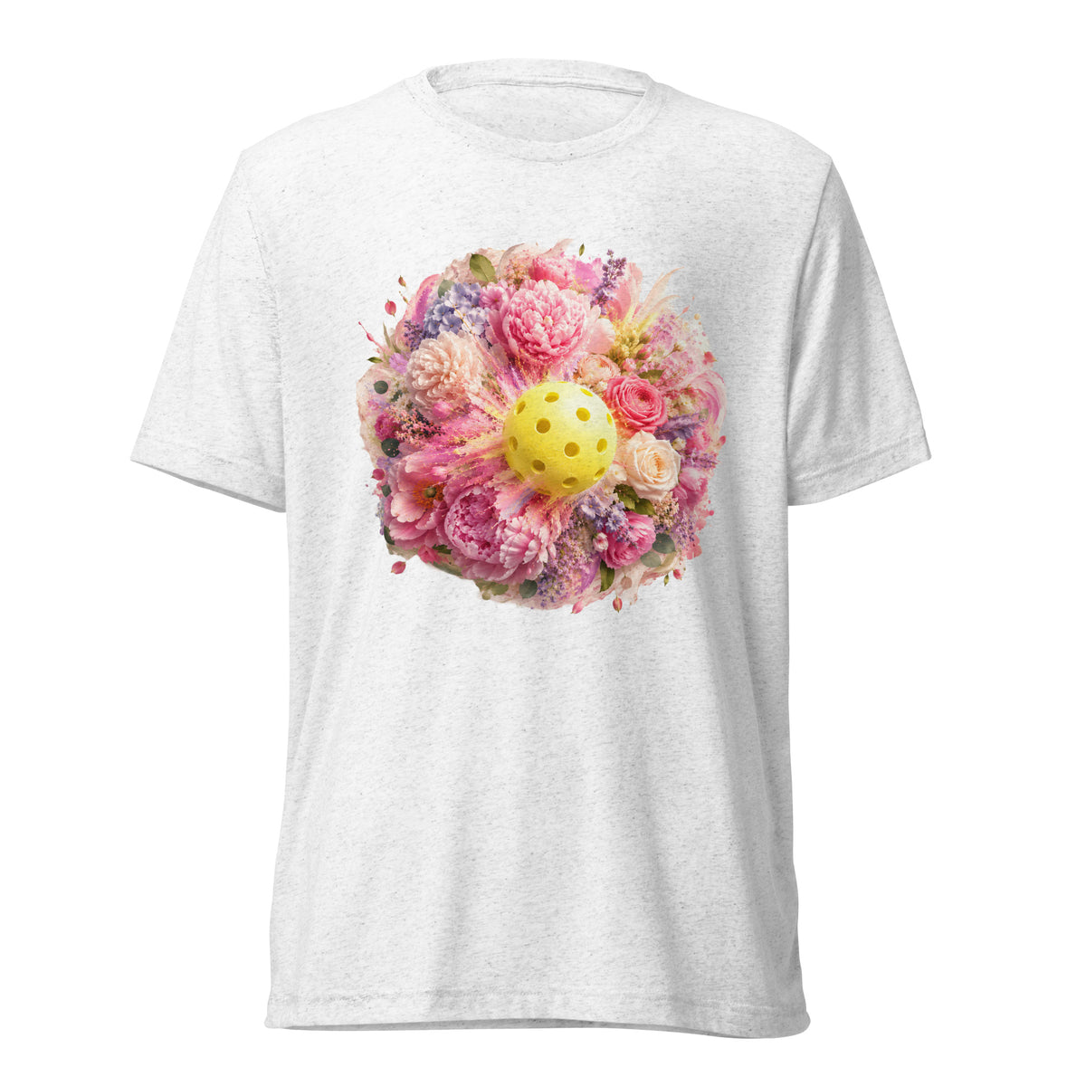 Peony Pickleball Tee - Premium Triblend T-Shirt - Solid White colorway, front view