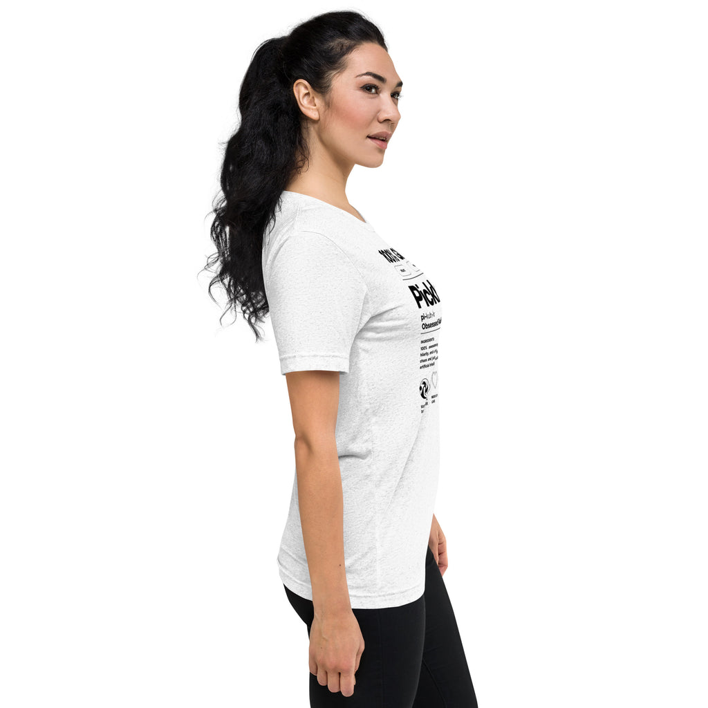 Women's Pickler Funny Definitions T-Shirt by PeaMac Pickleball Tees, white tri-blend fabric, lightweight activewear, humorous pickleball design