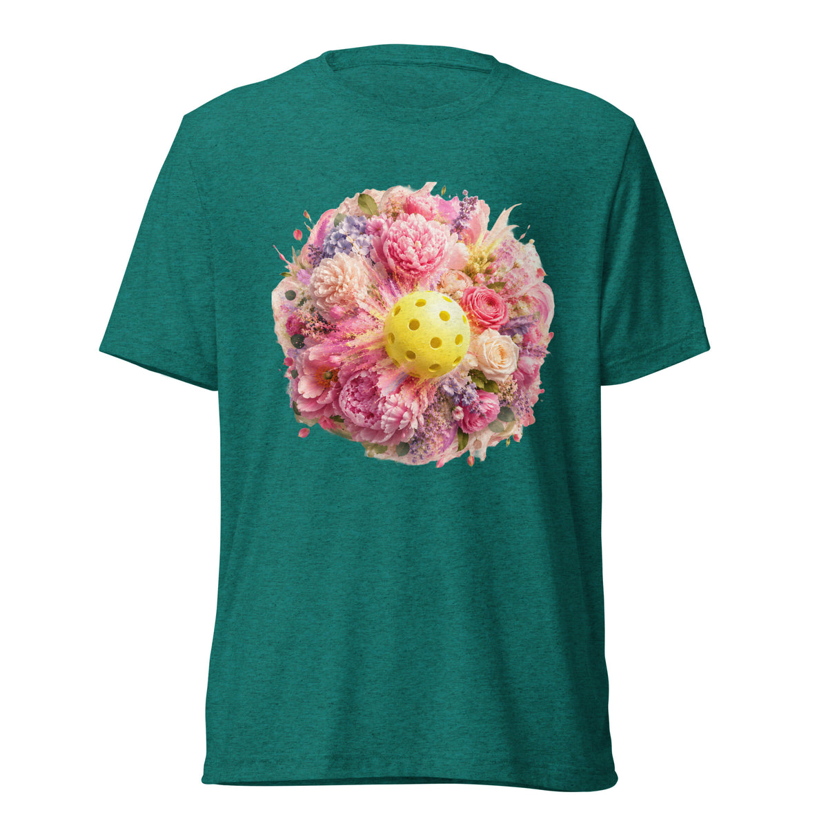 Peony Pickleball Tee - Premium Triblend T-Shirt - Teal colorway, front view