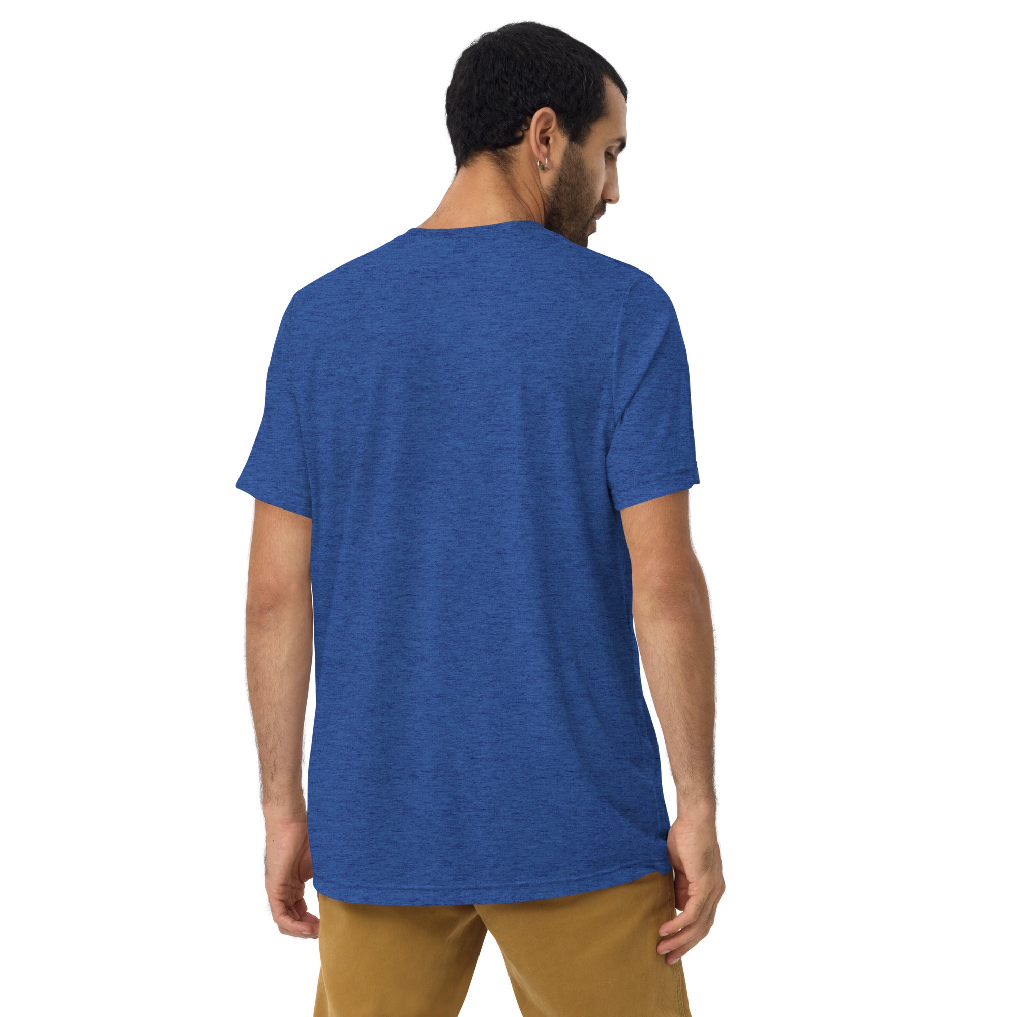 PeaMac Pickleball Tees men's tri-blend T-shirt in true royal color with humorous pickleball definitions graphic on back.