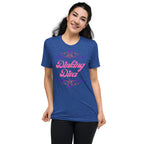 PeaMac Pickleball Tees Dinking Diva Pink Filigree athletic T-shirt on unisex tri-blend fabric, front view, true royal color.