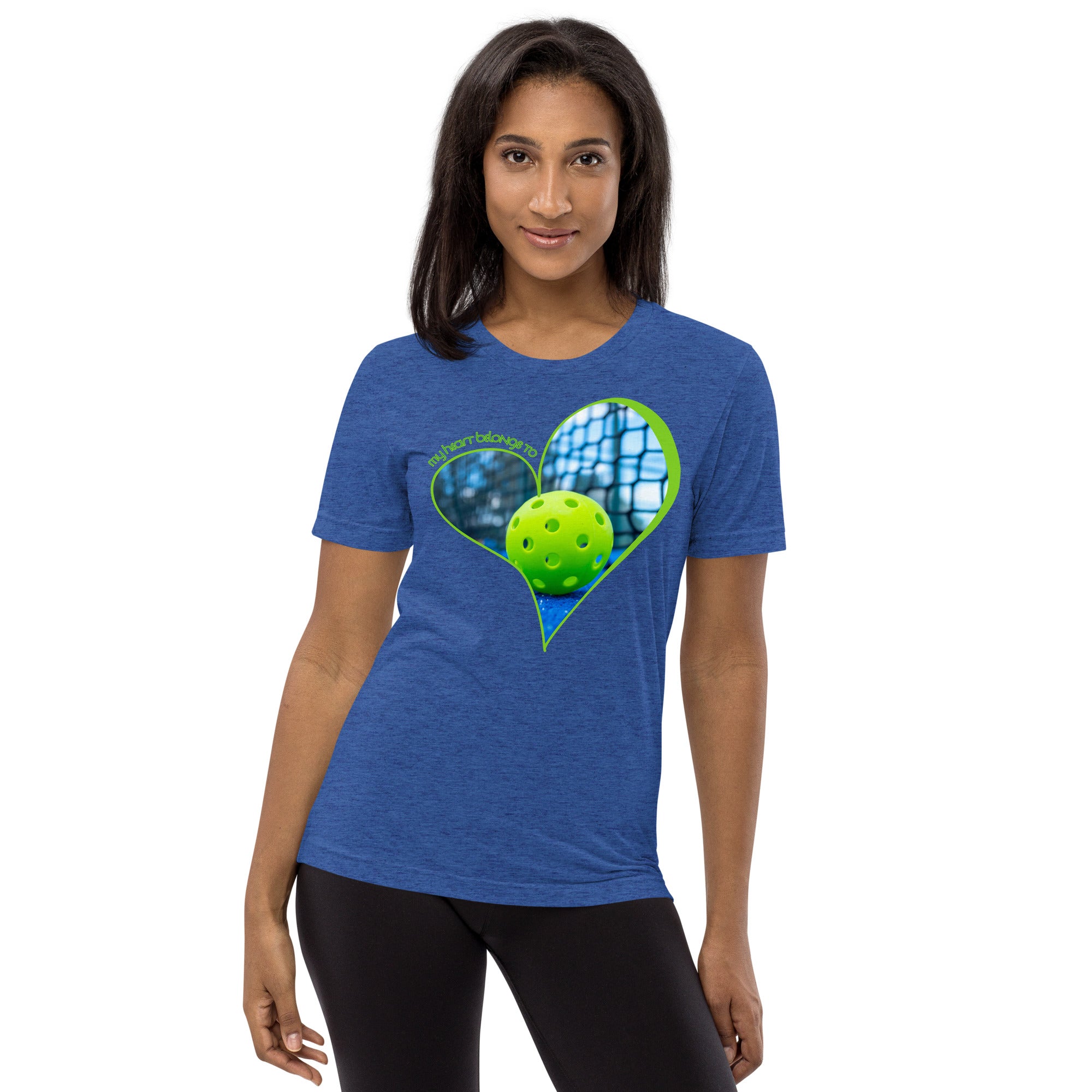 PeaMac Pickleball T-Shirt for players and fans, unisex tri-blend fabric, true royal color, front view showcasing the design.