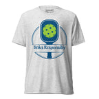 Unisex white tri-blend T-shirt from PeaMac Pickleball Tees with a pickleball paddle and ball graphic, casual and humorous design.
