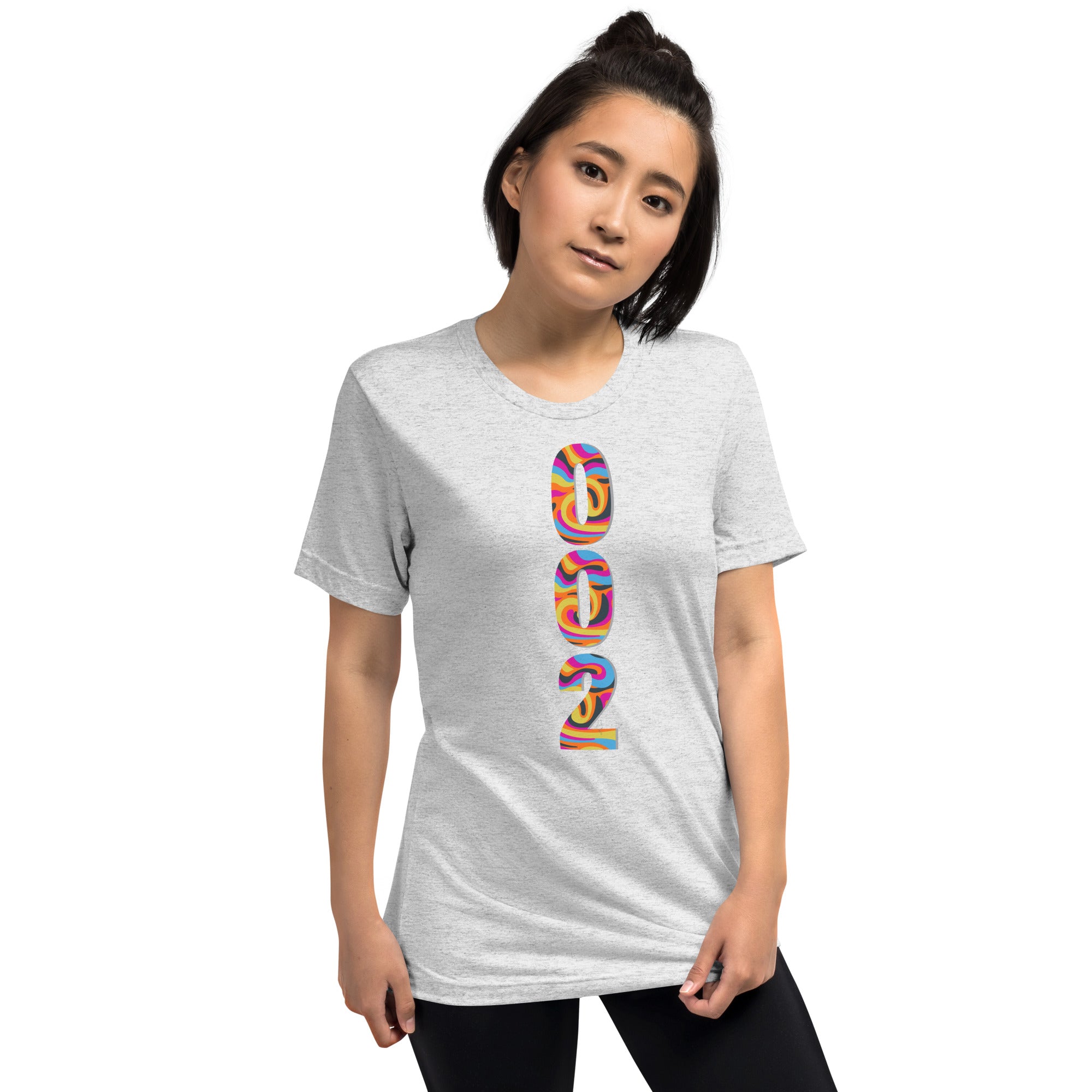 Unisex white tri-blend pickleball T-shirt with psychedelic design by PeaMac Pickleball Tees, front view showing vibrant print.