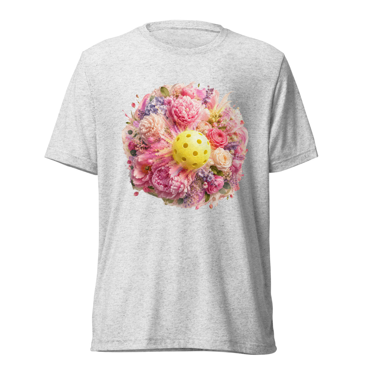 Peony Pickleball Tee - Premium Triblend T-Shirt - White Fleck colorway, front view